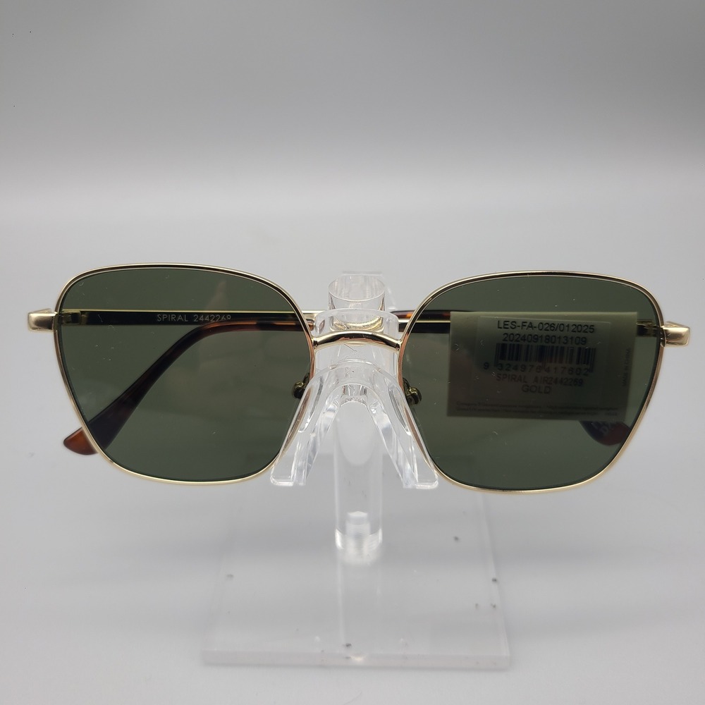 AIRE Spiral 2442269 Gold Metal Geometric Square Sunglasses Green Lens NEW